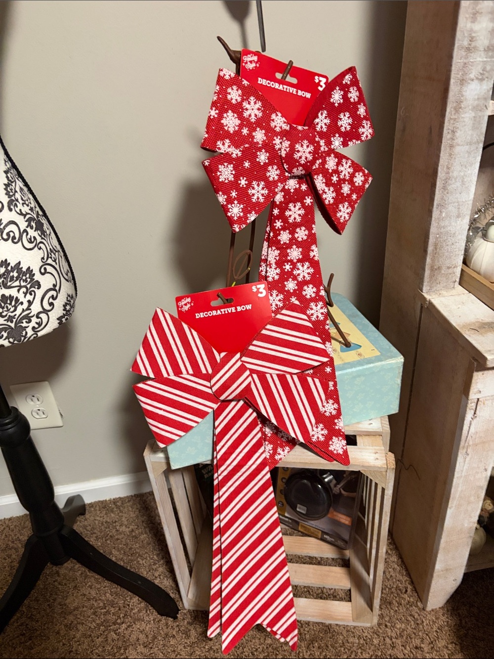 Decorative Holiday Bow Set - Red Snowflake & Red Stripe